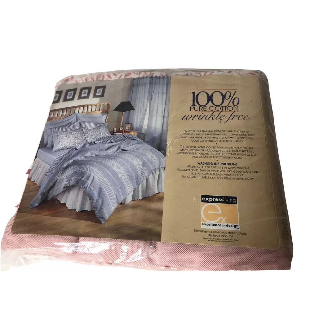 Express Living Pink / White Floral Queen Flat Sheet 90”‎ X 104” NEW 100% Cotton